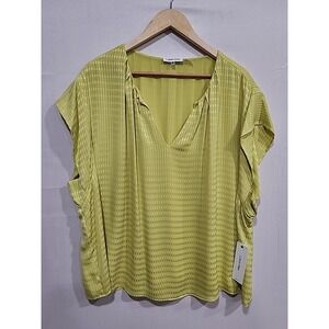 Calvin Klein NWT Blouse Womens 2X Lime‎ Green, Jaguar V-neck Flutter Sleeve